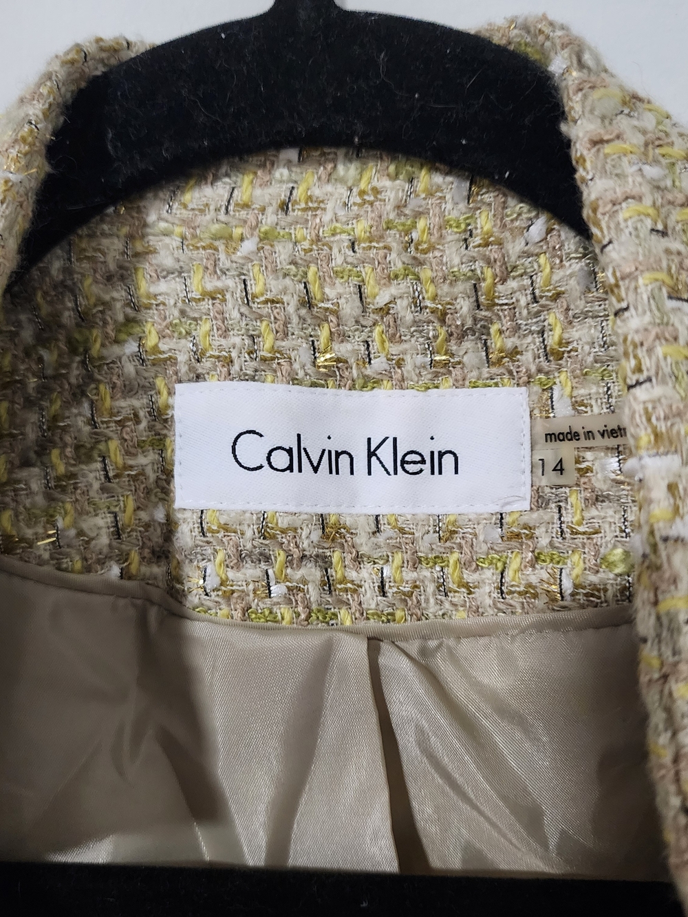 Calvin Klein Women's 14 Cream Yellow Tweed Open-Front Jacket - Picture 4 of 7